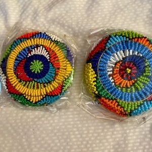 Hand beaded coaster set/ cup holder insert